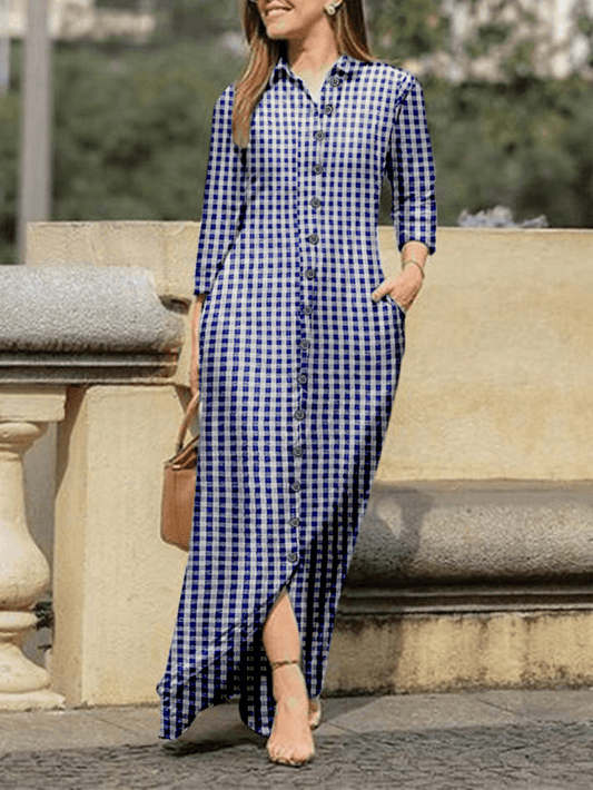 LP | Vestito camicia a maniche lunghe con risvolto a quadri per uno stile casual e chic