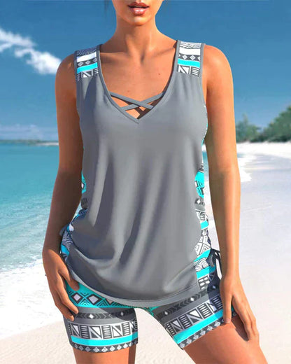 LP | Tankini con stampa tribale e dettaglio crossover