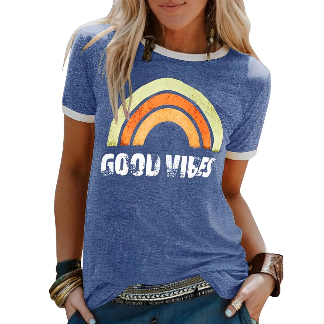 LP | Elegante t-shirt retro arcobaleno good vibes