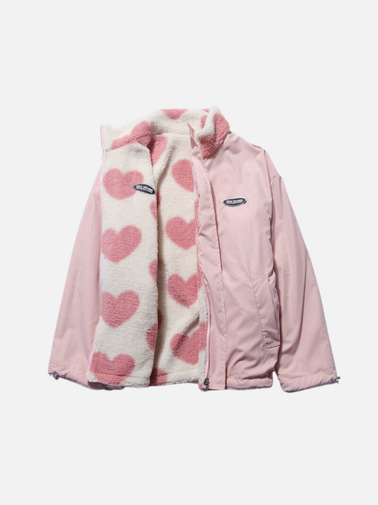 LP | Caldo cappotto autunnale con fodera accogliente e grazioso motivo a cuori