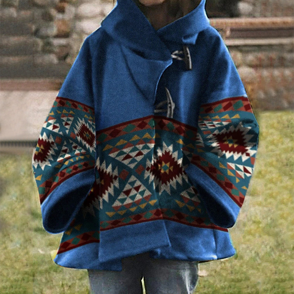 LP | Cappotto in fantasia tribale boho con cappuccio