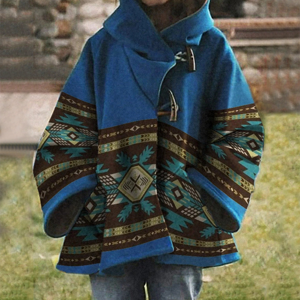 LP | Cappotto in fantasia tribale boho con cappuccio