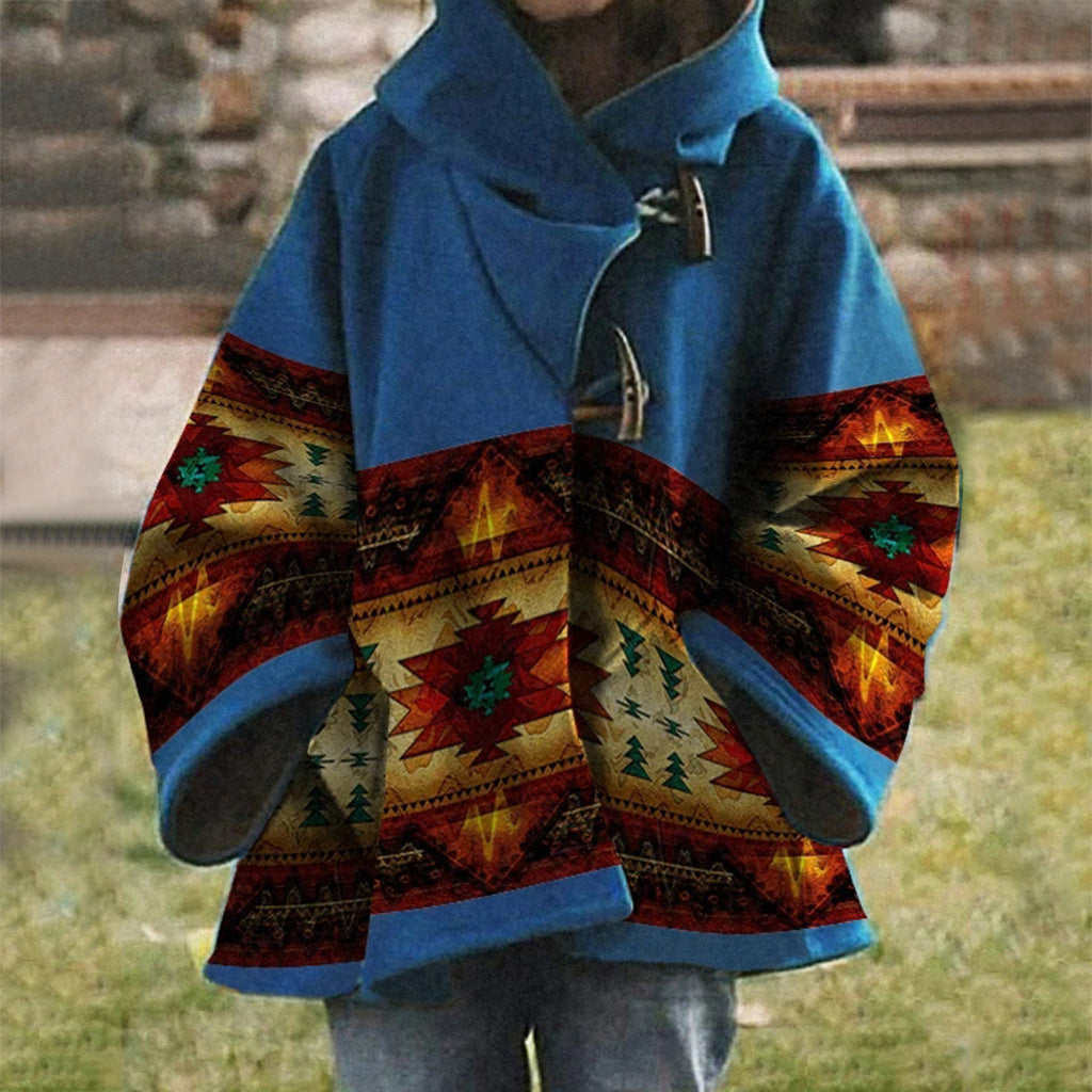 LP | Cappotto in fantasia tribale boho con cappuccio