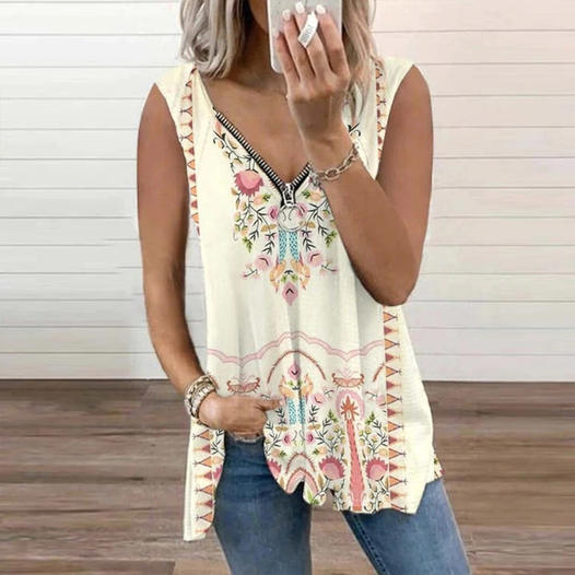 LP | Camicetta elegante e casual con motivo floreale e chiusura a zip