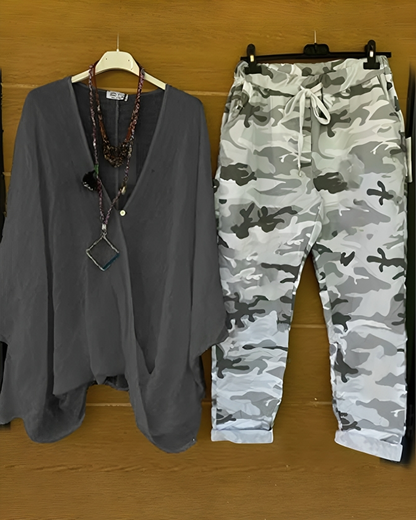 LP | Camicetta e pantaloni casual alla moda con stampa mimetica per le donne
