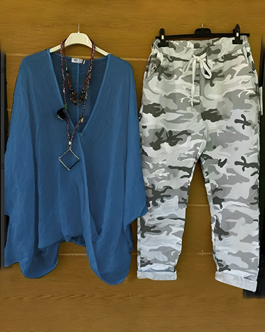 LP | Camicetta e pantaloni casual alla moda con stampa mimetica per le donne
