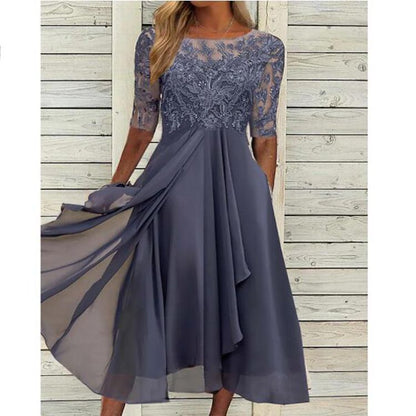 LP | Abito midi in chiffon con maniche trasparenti di lunghezza midi