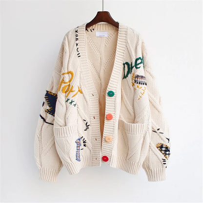 LP Maglia ricamata a mano da donna allentata corta