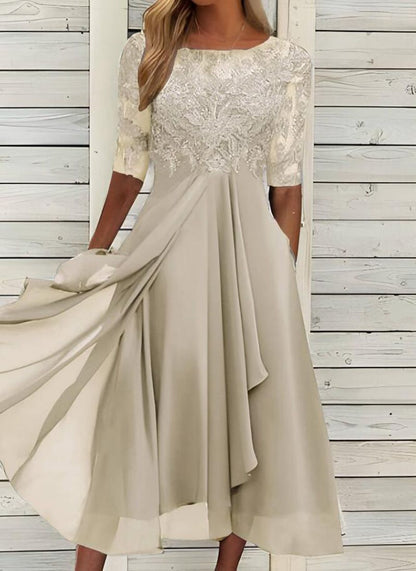 LP | Abito midi in chiffon con maniche trasparenti di lunghezza midi