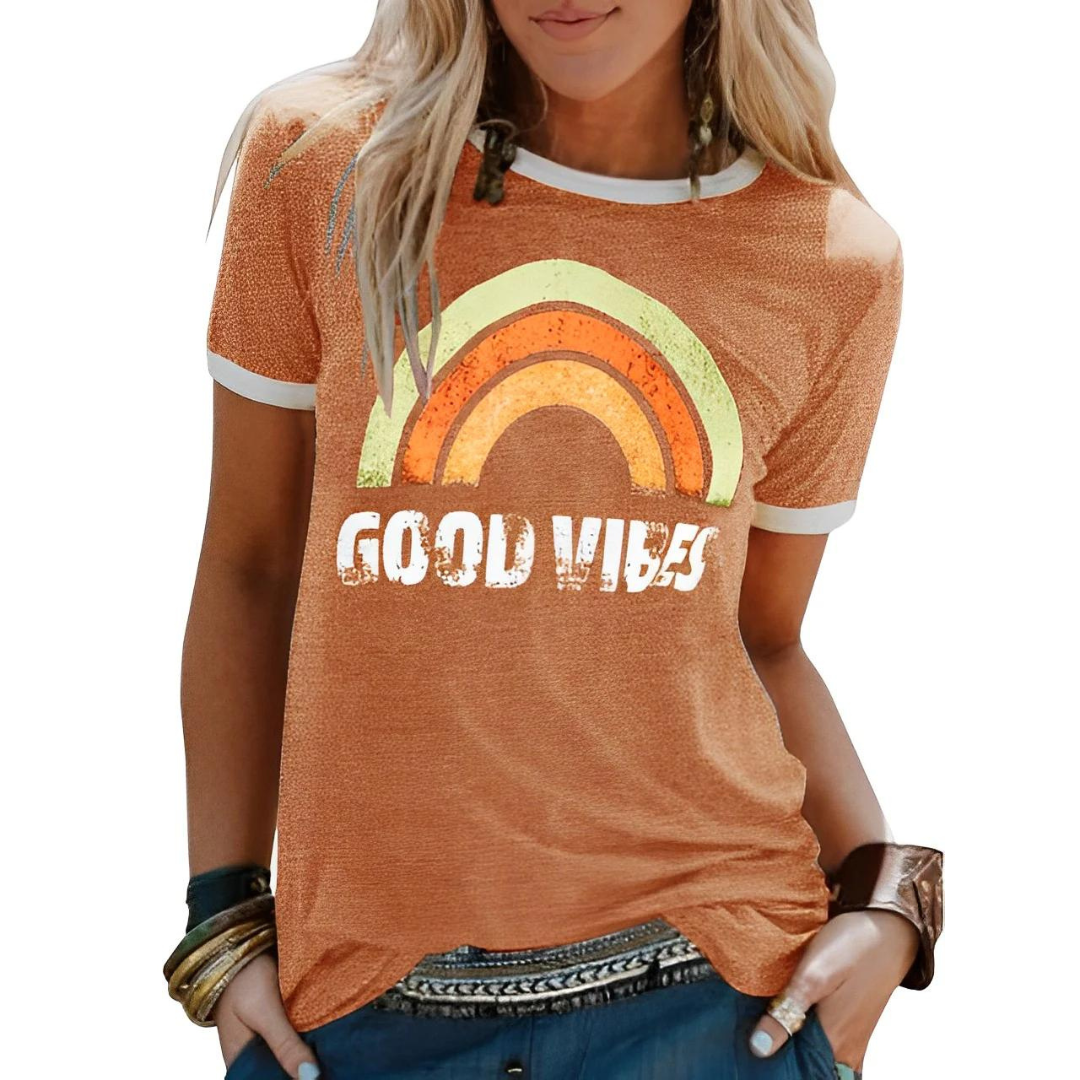 LP | Elegante t-shirt retro arcobaleno good vibes