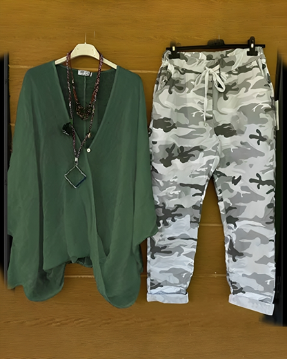 LP | Camicetta e pantaloni casual alla moda con stampa mimetica per le donne