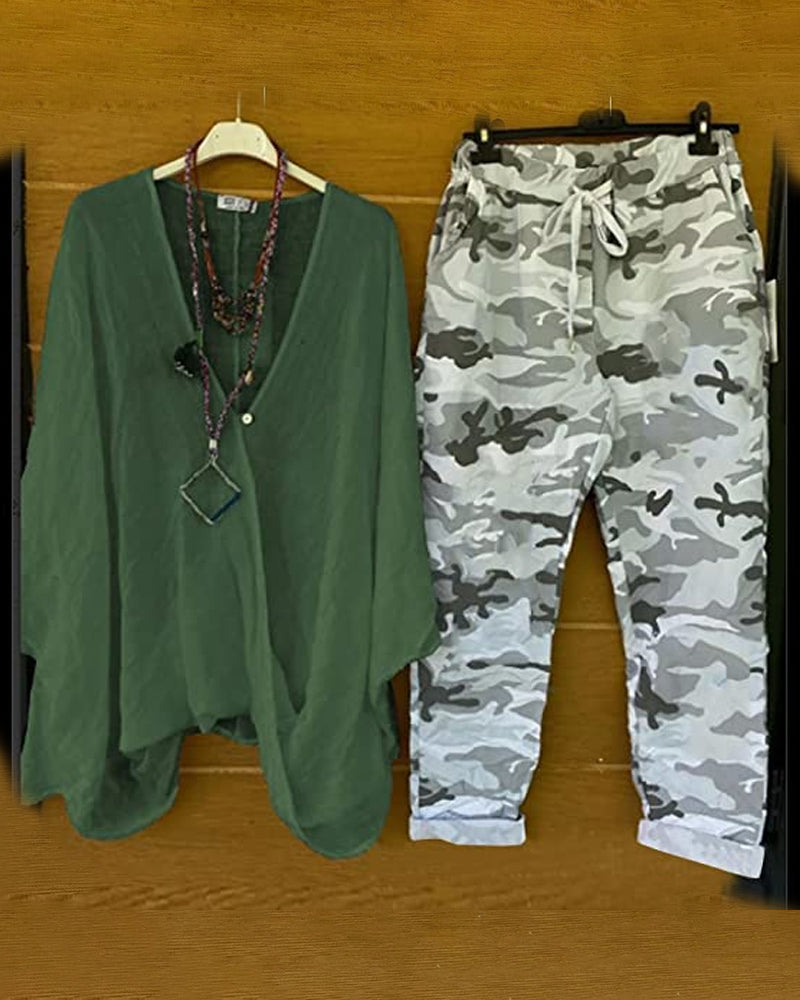 LP | Set di pantaloni e camicetta con motivo mimetico
