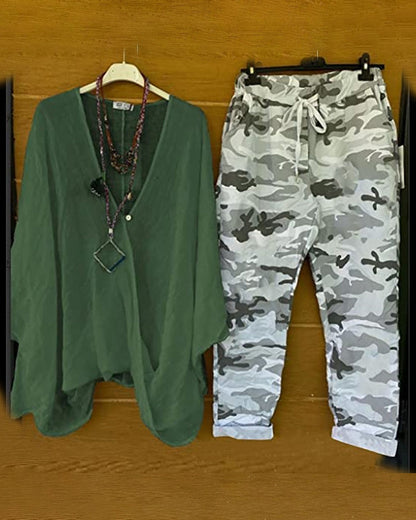 LP | Set di pantaloni e camicetta con motivo mimetico