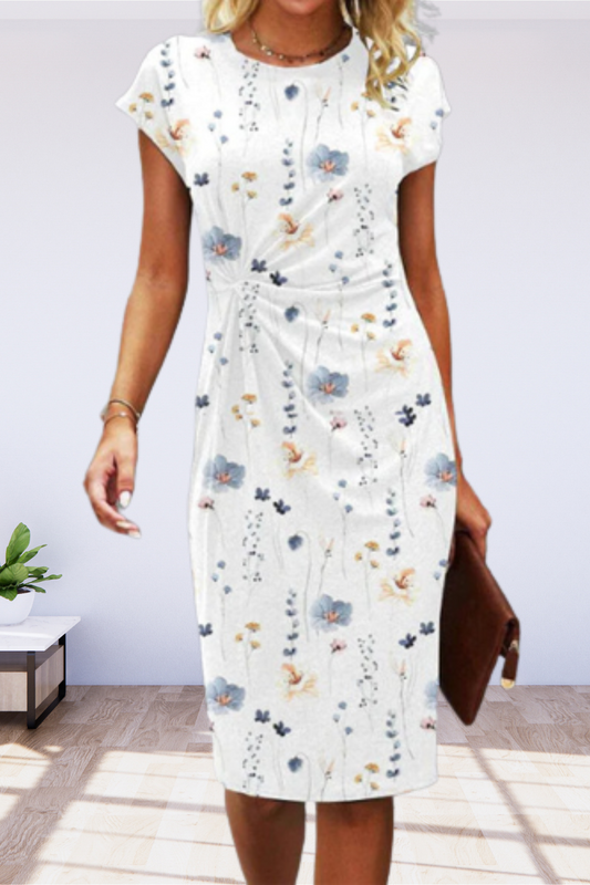 LP | Abito midi con motivo floreale e intreccio frontale