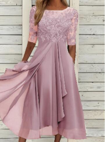 LP | Abito midi in chiffon con maniche trasparenti di lunghezza midi