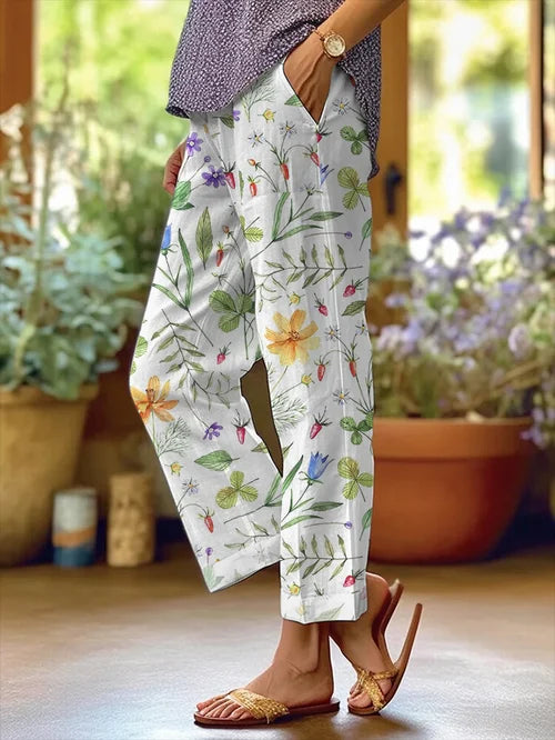 LP | Pantaloni casual da donna con design floreale e tasca allentata