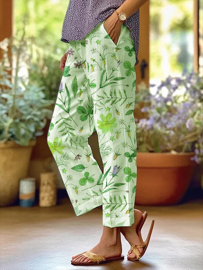 LP | Pantaloni casual da donna con design floreale e tasca allentata