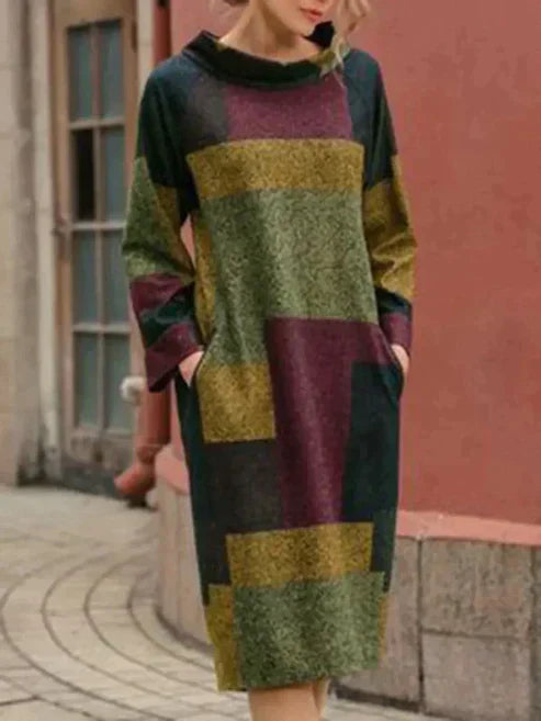 LP | Abito midi patchwork a maniche lunghe