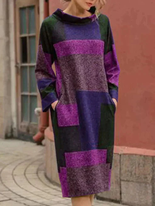 LP | Abito midi patchwork a maniche lunghe