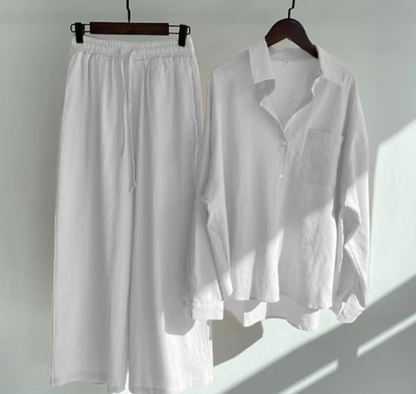LP | Camicetta da donna casual ed elegante a maniche lunghe con bottoni e pantaloni larghi