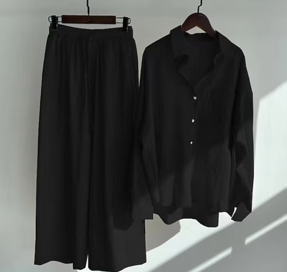 LP | Camicetta da donna casual ed elegante a maniche lunghe con bottoni e pantaloni larghi