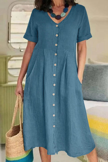 LP | Vestito midi abbottonato in cotone e lino