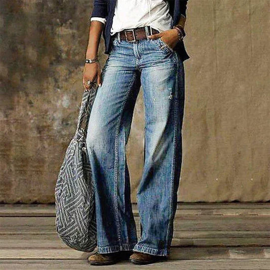 LP | Jeans in denim vintage a gamba larga e vita alta