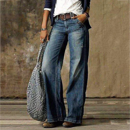 LP | Jeans in denim vintage a gamba larga e vita alta