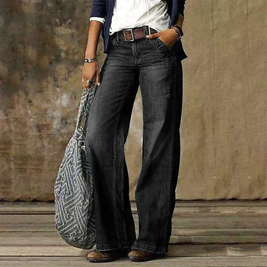 LP | Jeans in denim vintage a gamba larga e vita alta