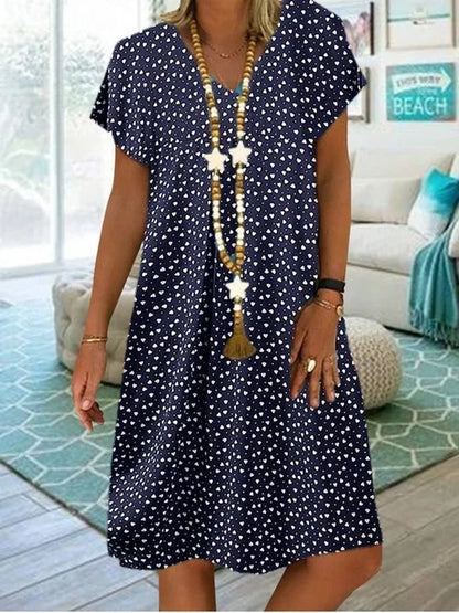 LP | 2023 Vestito estivo da donna Elegante Bohemien allentato con scollo a V e manica corta con cuore stampato Abiti da donna Abbigliamento da spiaggia Sundress