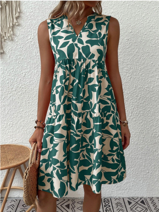 LP | Abito midi senza maniche, sciolto e boho, con scollatura a punta