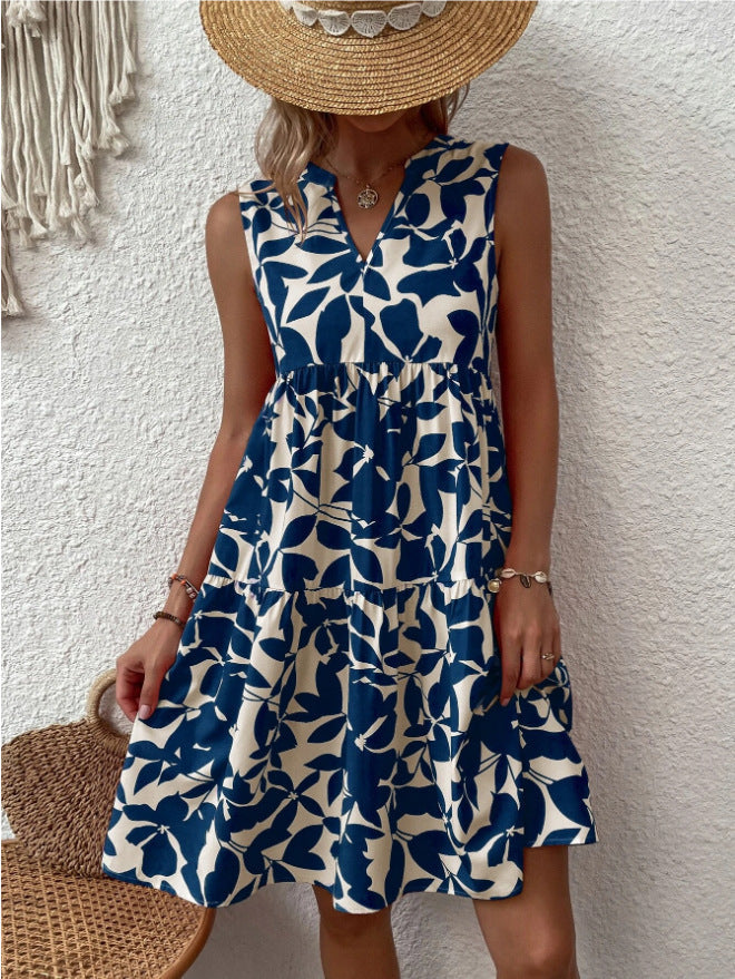 LP | Abito midi senza maniche, sciolto e boho, con scollatura a punta