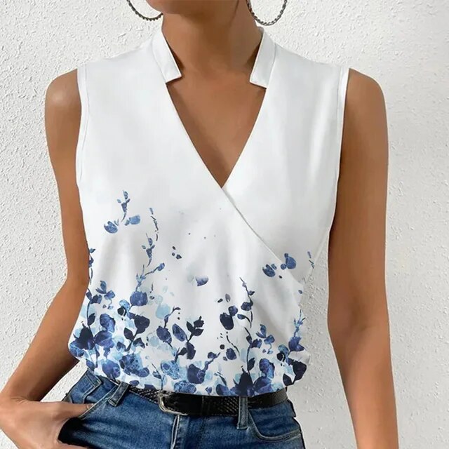 Top senza maniche LP | con stampa floreale e scollo a V