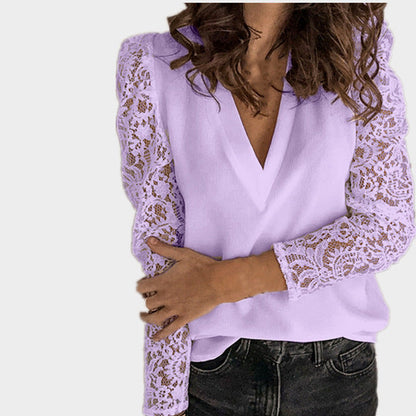 LP | Camicetta estiva in pizzo con scollo a V e maniche lunghe per donna
