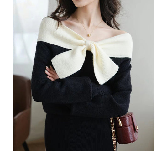 LP ® | Elegante maglione in maglia con fiocco sul davanti