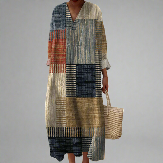 LP | Maxi-abito patchwork nei toni della terra