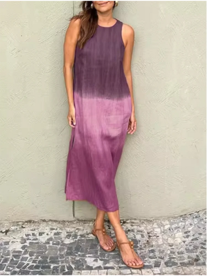 LP | Abito elegante con sfumature di colore donne o collo abito senza maniche moda abiti vacanza sciolto