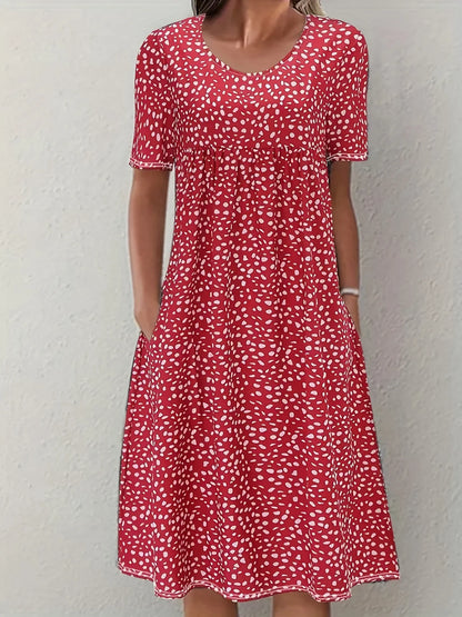 LP | Vestito a maniche corte da donna, casual e allentato, a collo tondo, a fiori di Boemia