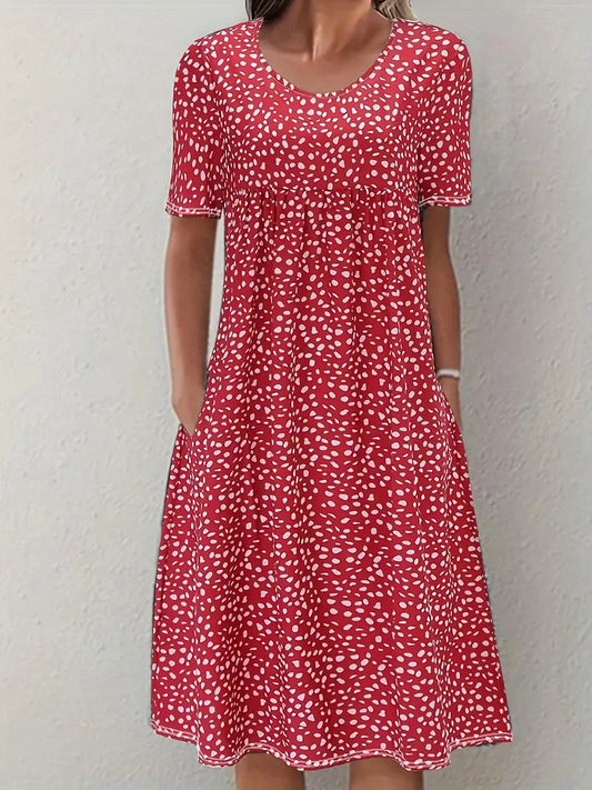 LP | Vestito a maniche corte da donna, casual e allentato, a collo tondo, a fiori di Boemia