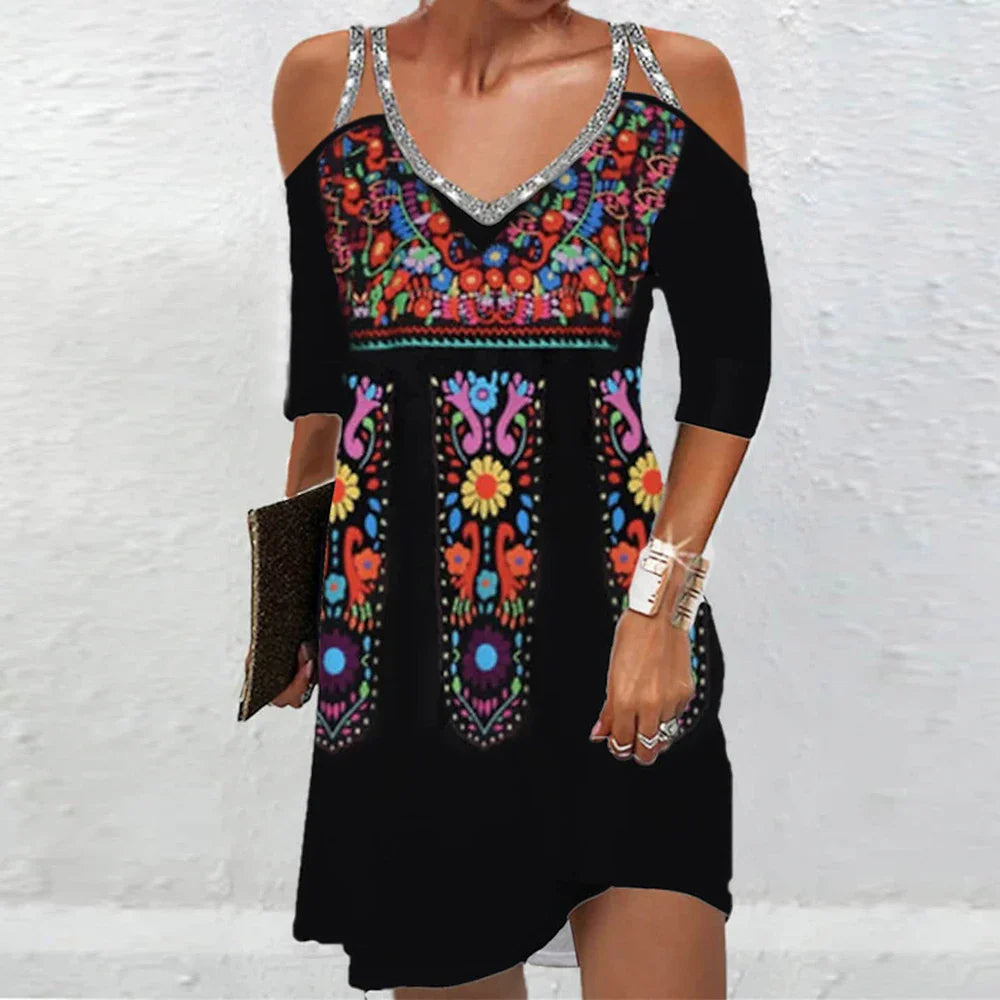 LP | Abiti da donna vintage Stile etnico estivo Top a manica corta Moda allentata Gonna A-Line Elegante Abiti da donna casual per le vacanze