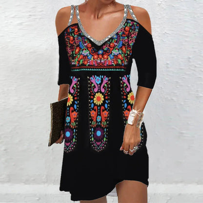 LP | Abiti da donna vintage Stile etnico estivo Top a manica corta Moda allentata Gonna A-Line Elegante Abiti da donna casual per le vacanze