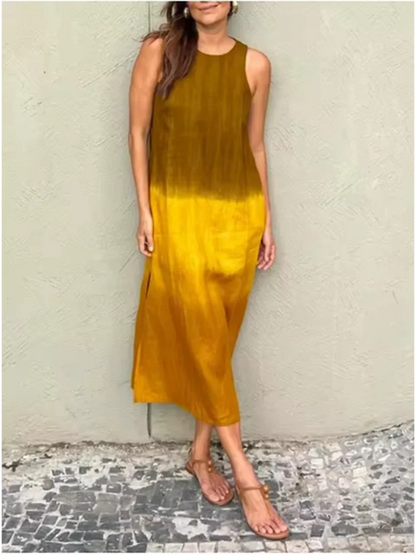 LP | Abito elegante con sfumature di colore donne o collo abito senza maniche moda abiti vacanza sciolto
