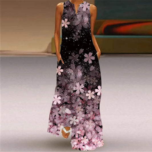 LP | Vestito da donna allentato Moda estiva Abito da tasca con scollo a V Vestito da donna elegante senza maniche da sera Abito casual da vacanza alle Hawaii