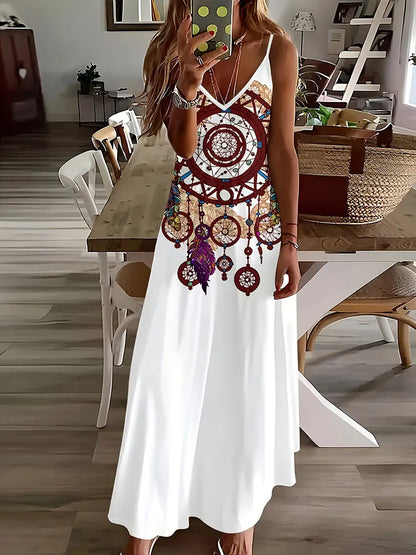 LP | 2024 Nuovo Vintage Stampa Etnica Signore Vestito Elegante Estate Signore Vestito Casual Senza Maniche Strada Moda Signore Vestito Lungo
