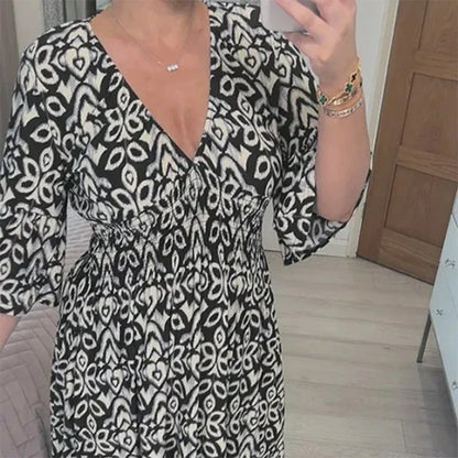 LP | Abito boho casual con scollo a V e maniche a mezza lunghezza