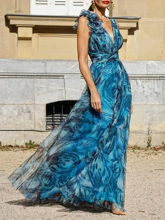 LP | Abito lungo ceco in blu pavone