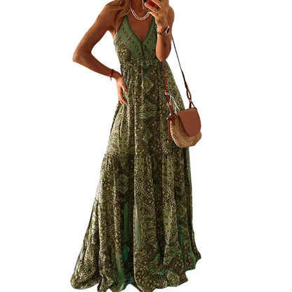 LP | BAMBOOBOY Donne Scollo a V Partito Abiti lunghi Vintage Stampato Bohemien Spiaggia Elegante Senza Maniche Spaghetti Strap Sexy Maxi Sundress