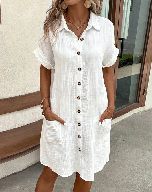 LP | Vintage Donne Solido Mini Vestito Estate Moda V-Neck Tre Quater Maniche Cotone Lino Vestito Signore Casual Vestidos Vacanze