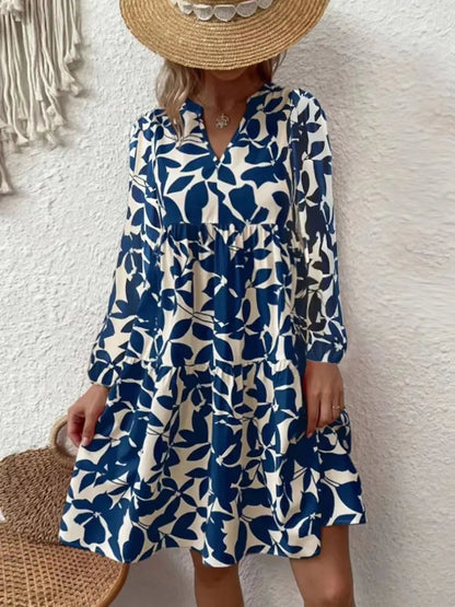 LP | 2024 Donna Estate Elegante Scollo a V Linea Plissettata Sundress Boho Stampa Mini Vestito Casual Allentato Oversize Spiaggia Sundress