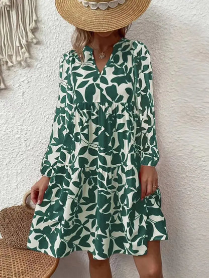 LP | 2024 Donna Estate Elegante Scollo a V Linea Plissettata Sundress Boho Stampa Mini Vestito Casual Allentato Oversize Spiaggia Sundress